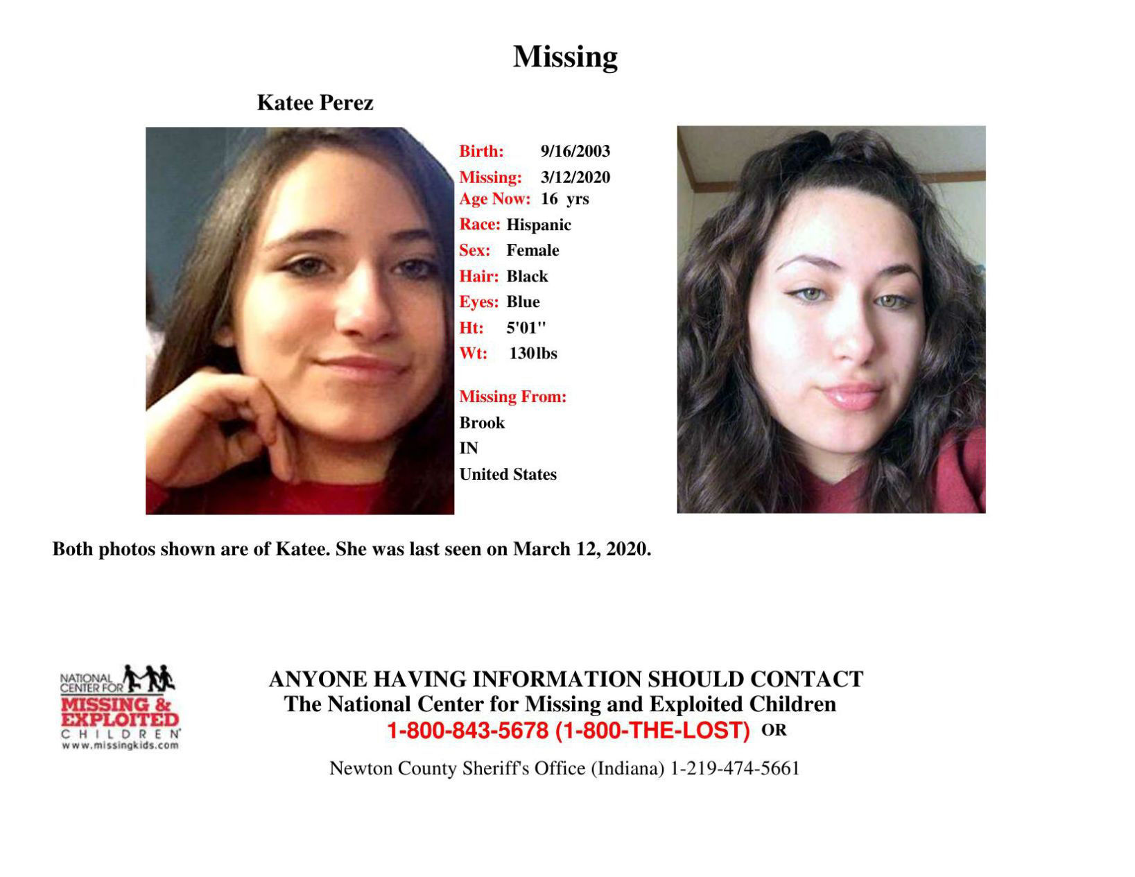 UPDATE: Perez located safe and sound